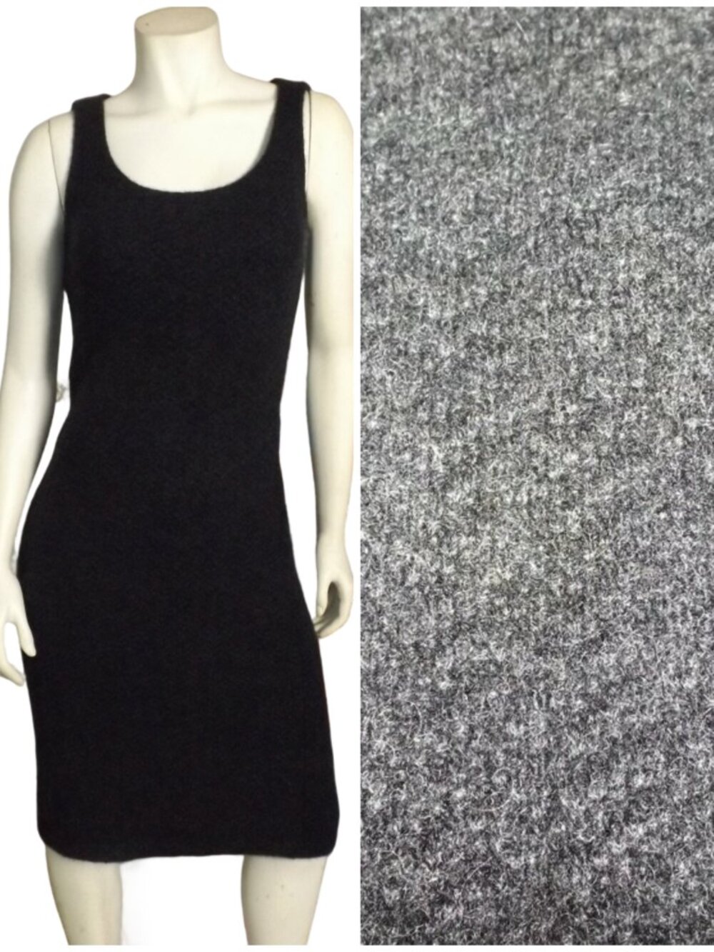 RALPH LAUREN BLACK LABEL Cashmere Dress, M, Black/Gray Geo Knit, Silk Lining